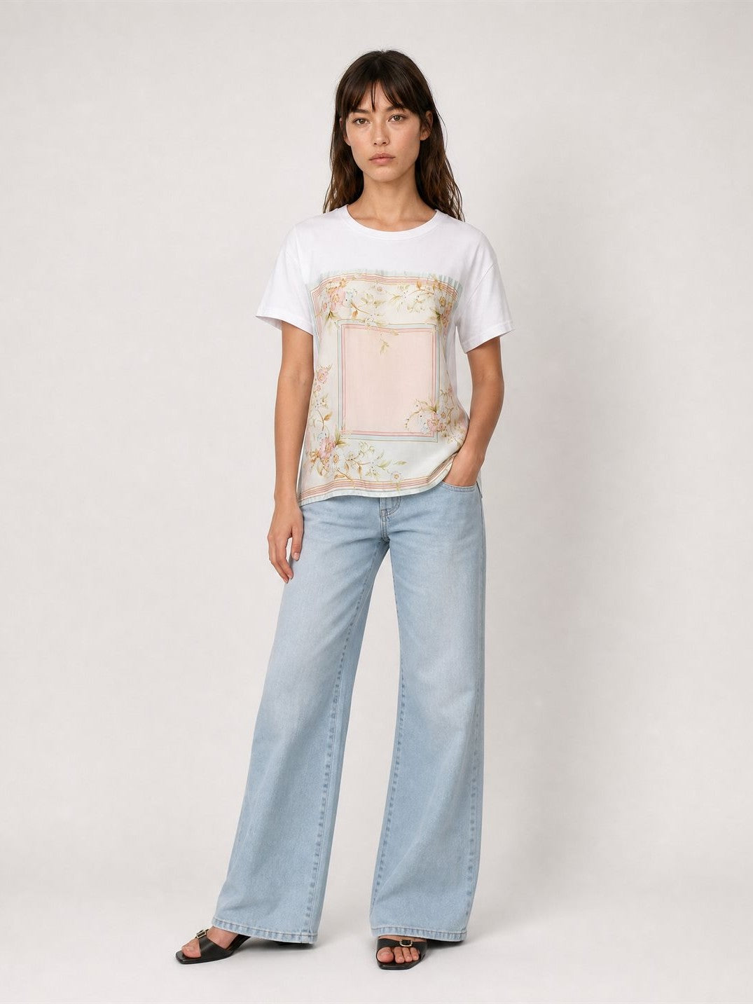 T-shirt coton à panneau foulard fleuri KD8828-25
