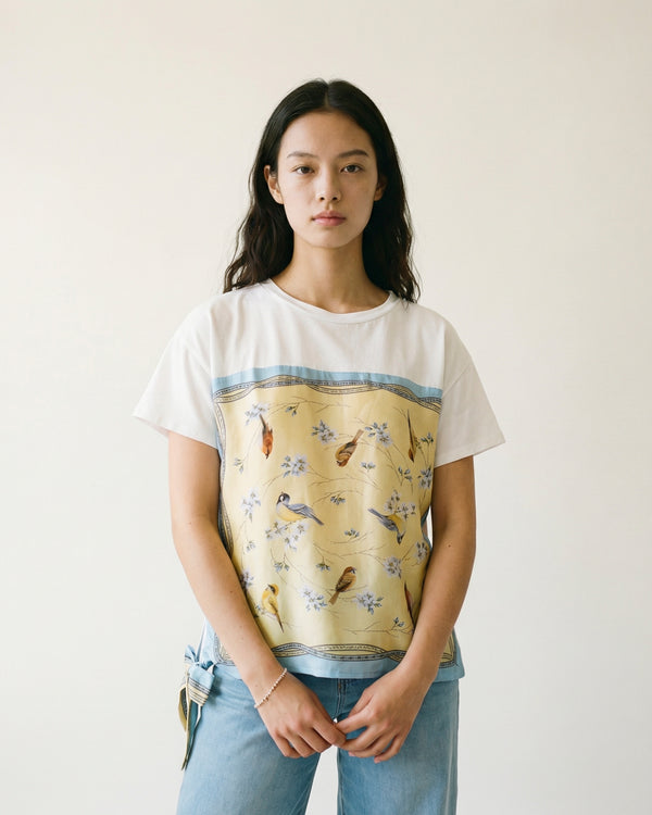 T-shirt imprimé oiseaux encadré avec lien fluide KD8828-12