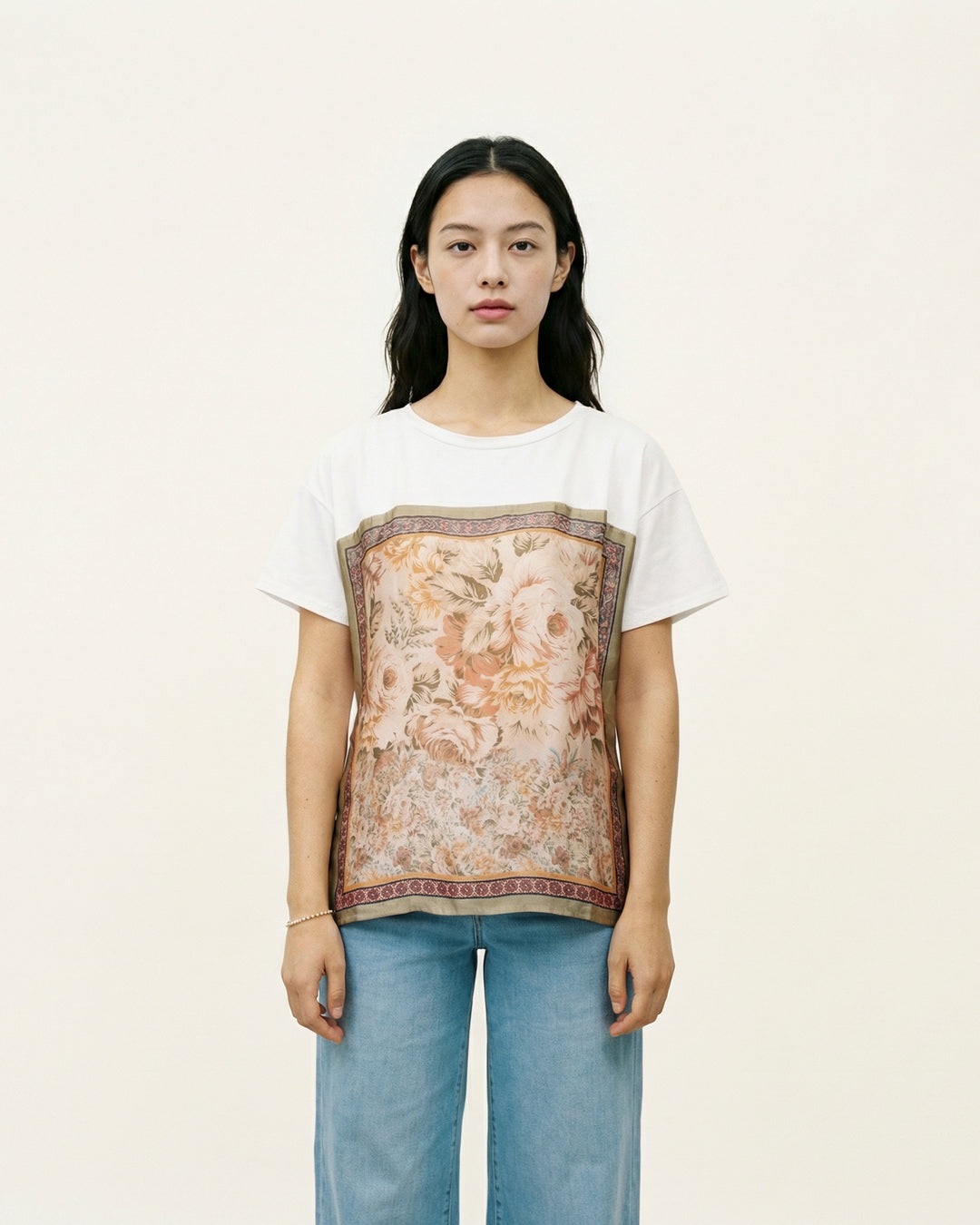 KD8828-13 Floral Scarf Print Flowy Tie T-Shirt