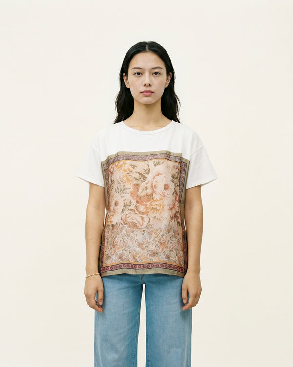 T-shirt imprimé floral foulard avec lien fluide KD8828-13