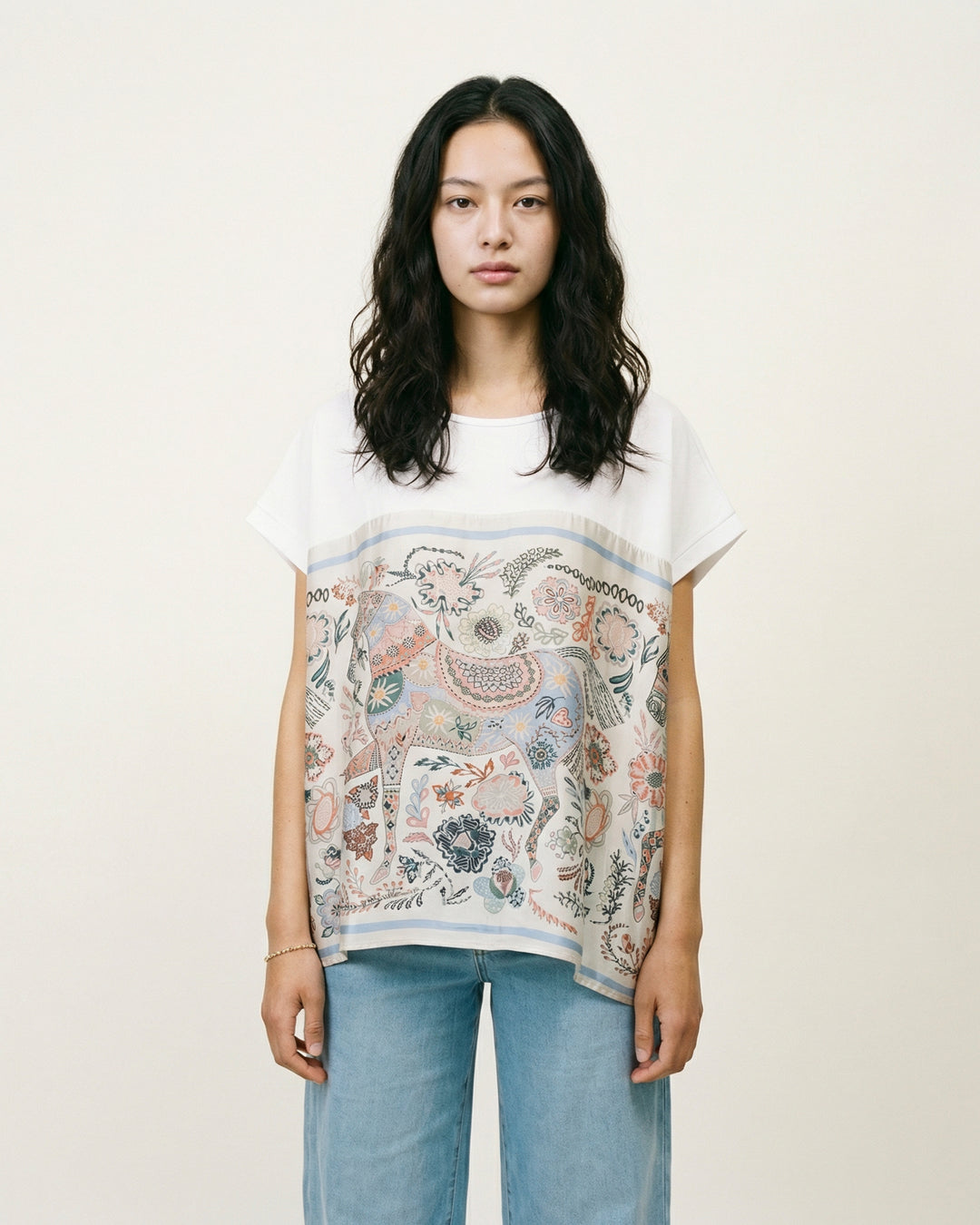 T-shirt imprimé floral et animal pastel fluide KD8860-2