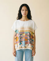 T-shirt imprimé chevaux graphique multicolore fluide KD8860-3