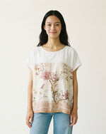 Charger l'image dans la galerie, T-shirt imprimé floral romantique et oiseaux fluide KD8860-4
