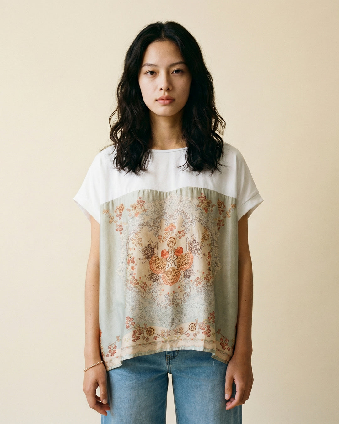T-shirt imprimé baroque floral fluide élégant KD8860-5