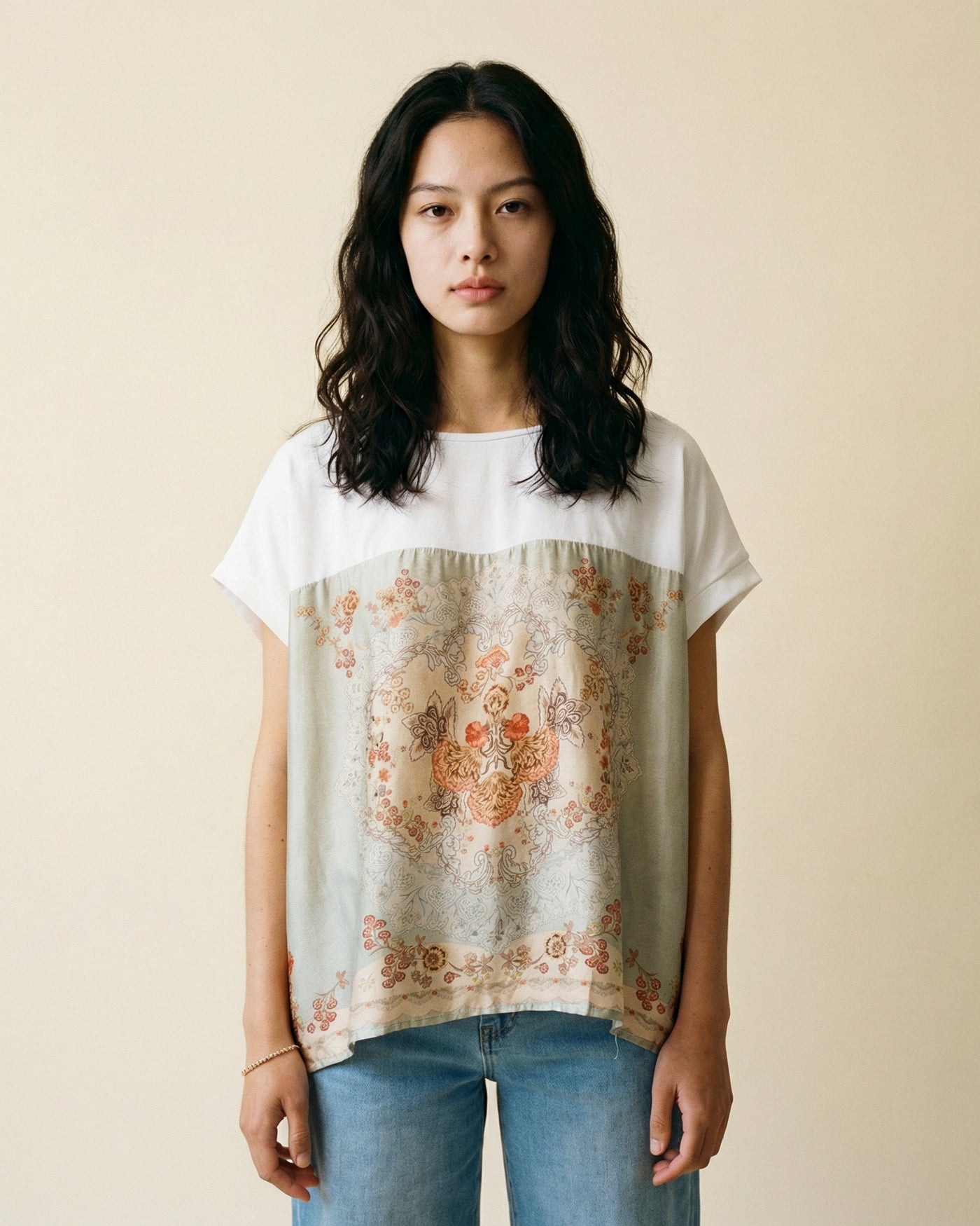 T-shirt imprimé baroque floral fluide élégant KD8860-5