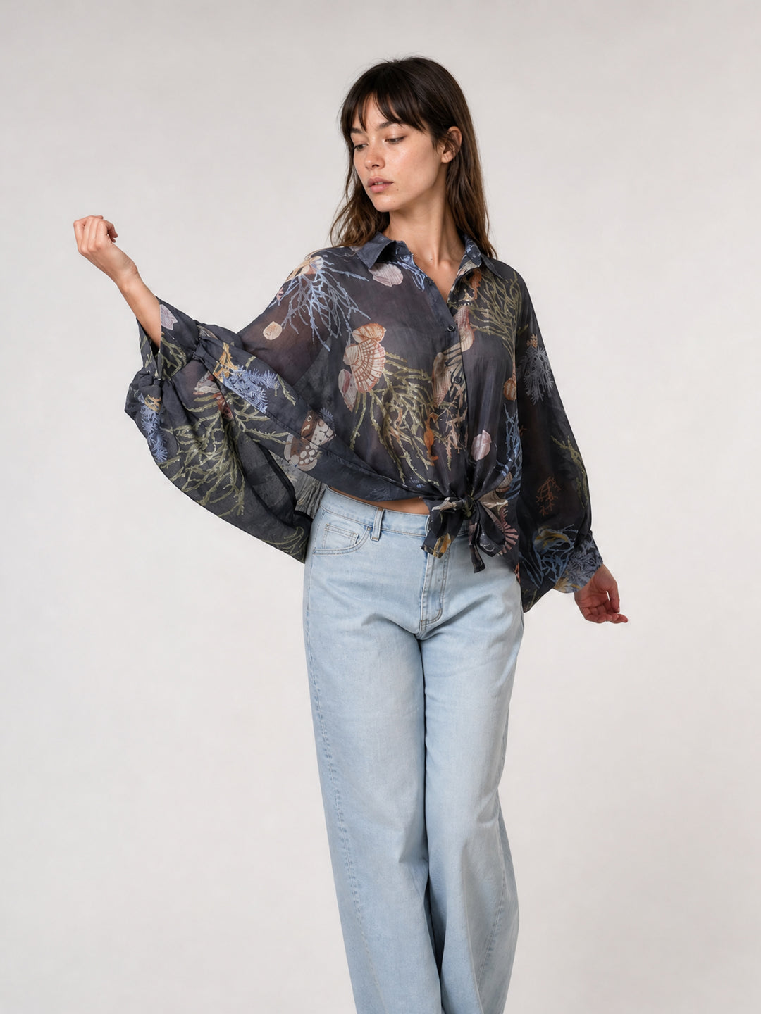 Blouse fluide imprimée fonds marins KD8971-6