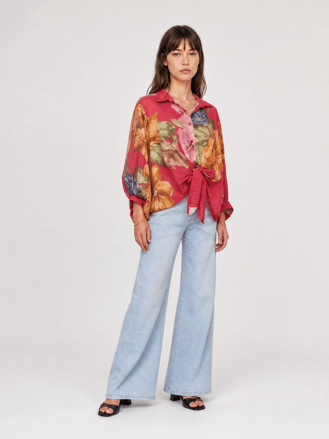 Blouse imprimée fleurie à encolure travaillée KD8971-7
