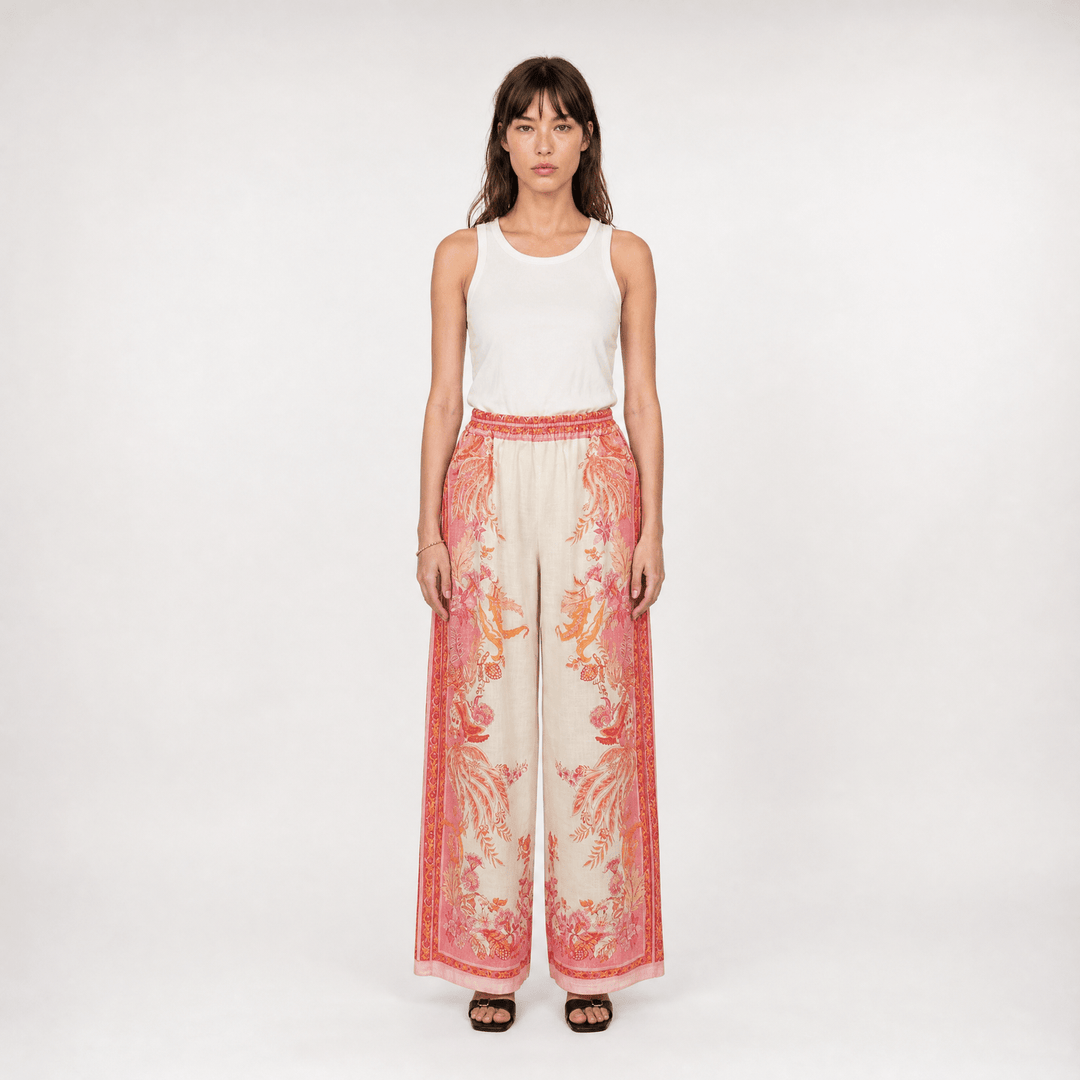 Pantalon en coton imprimé à taille élastiquée KD9099CL-1