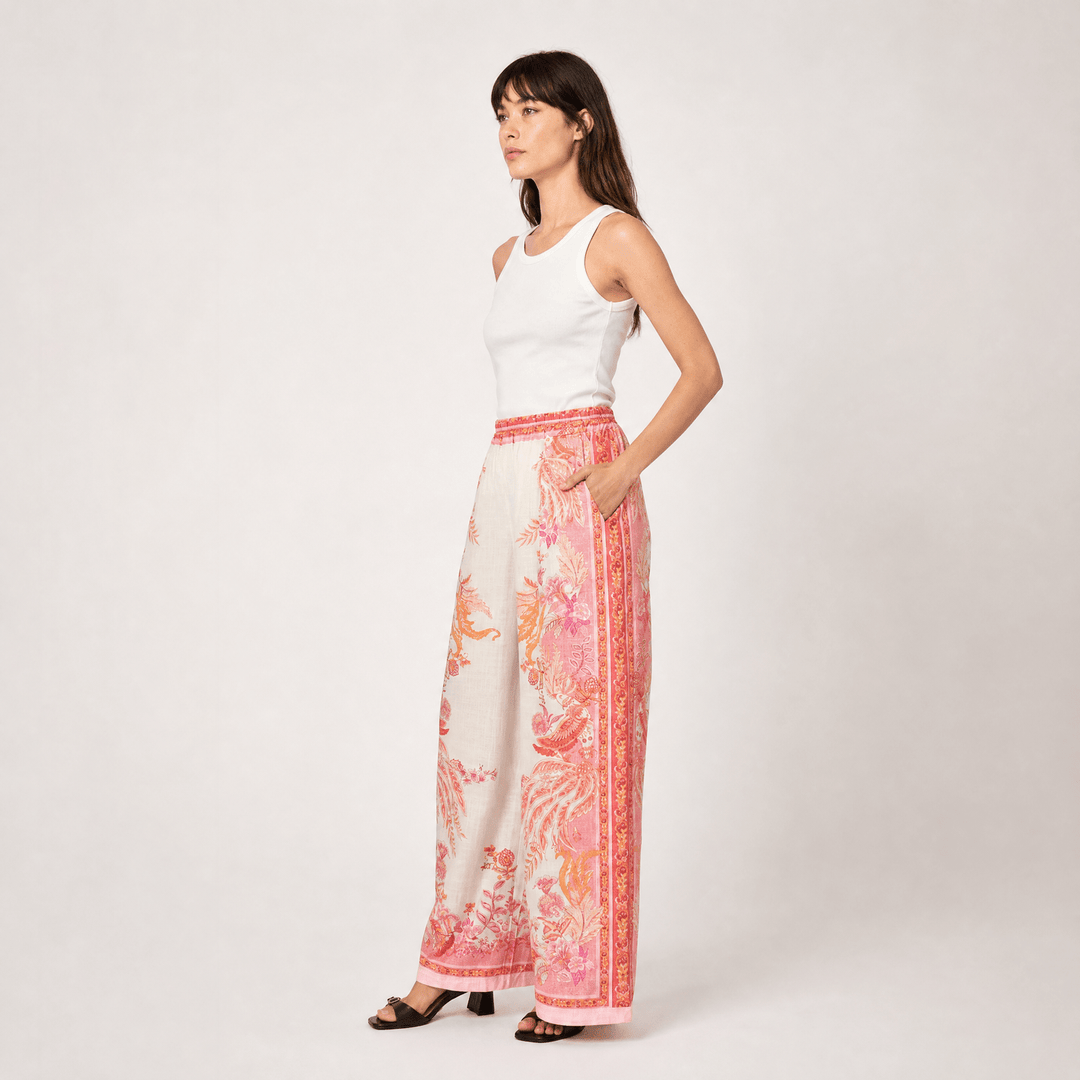 Pantalon en coton imprimé à taille élastiquée KD9099CL-1