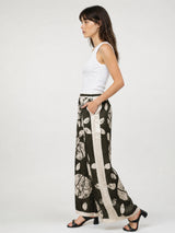 Pantalon satiné ample imprimé feuilles KD9099VS-14