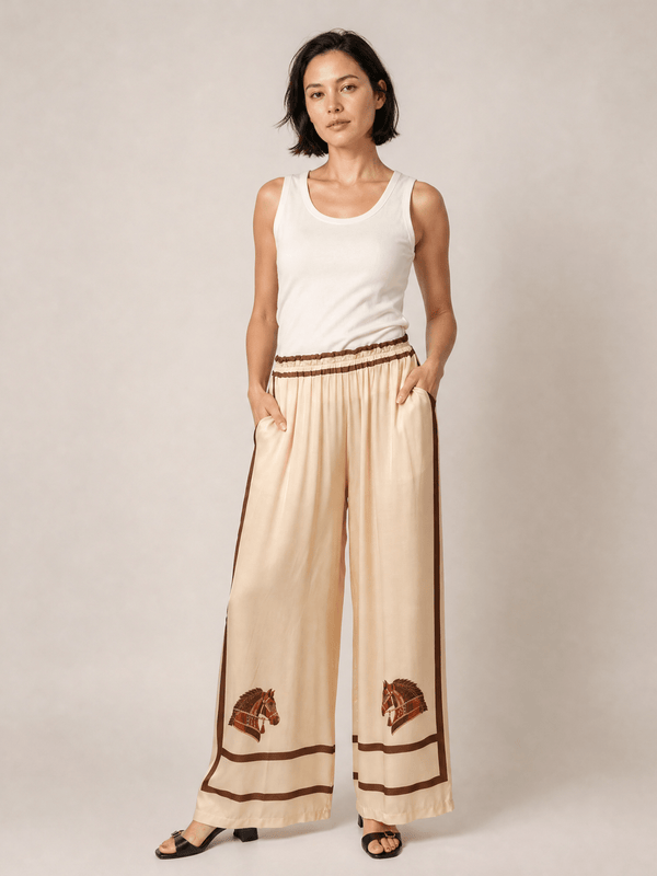 Pantalon satiné fluide imprimé cheval KD9099VS-15