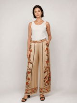 Pantalon large satiné imprimé cheval fleuri KD9099VS-21