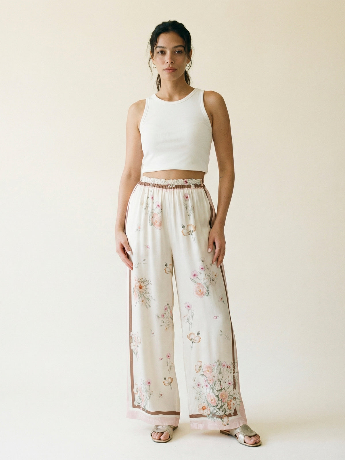 Fluid floral print satin wide leg trousers kd9099vs 6