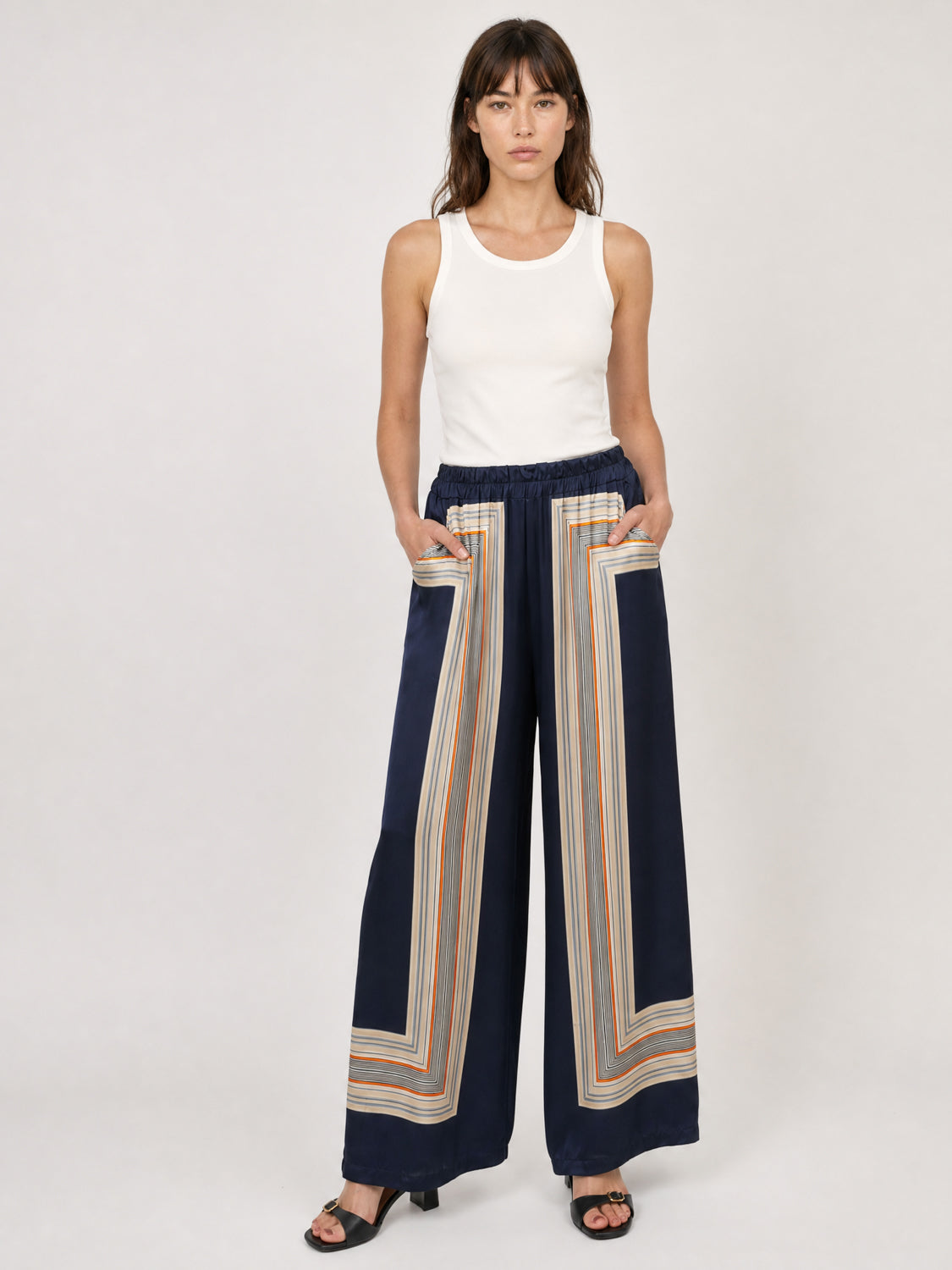 Pantalon satiné ample imprimé graphique KD9099VS-71