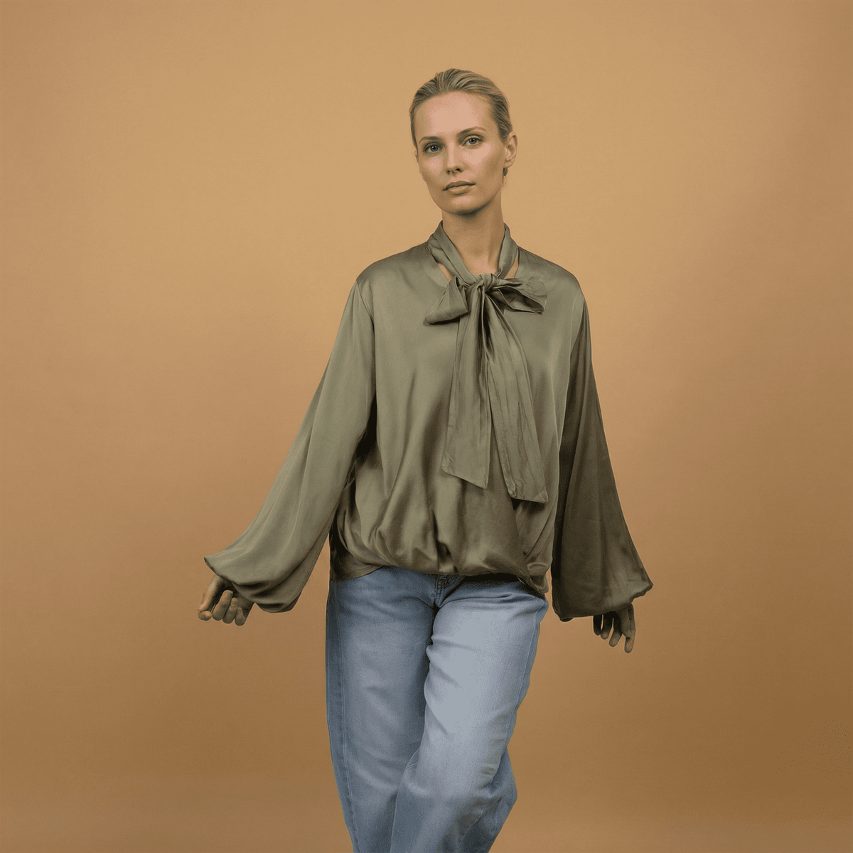 Satin blouse with scarf collar – kd9523vs u