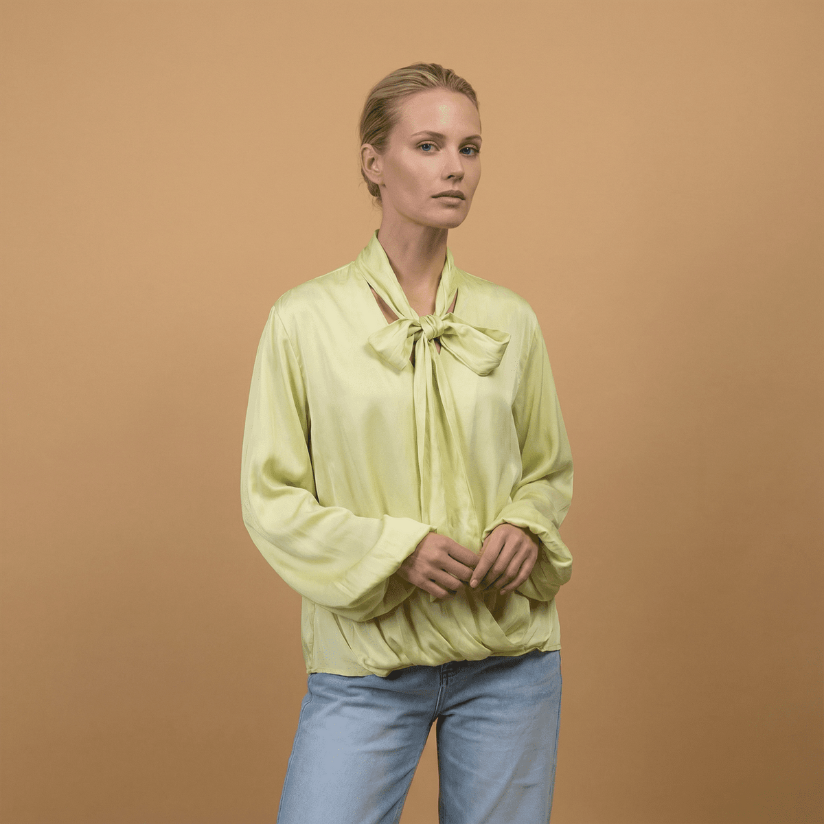 Satin blouse with scarf collar – kd9523vs u