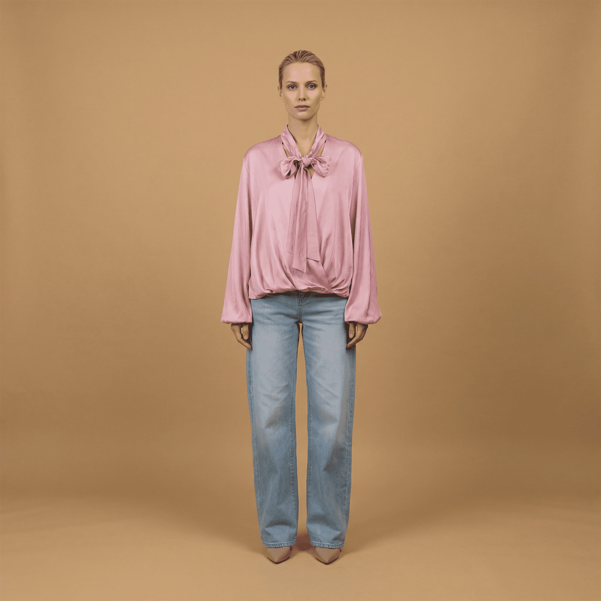 Satin blouse with scarf collar – kd9523vs u