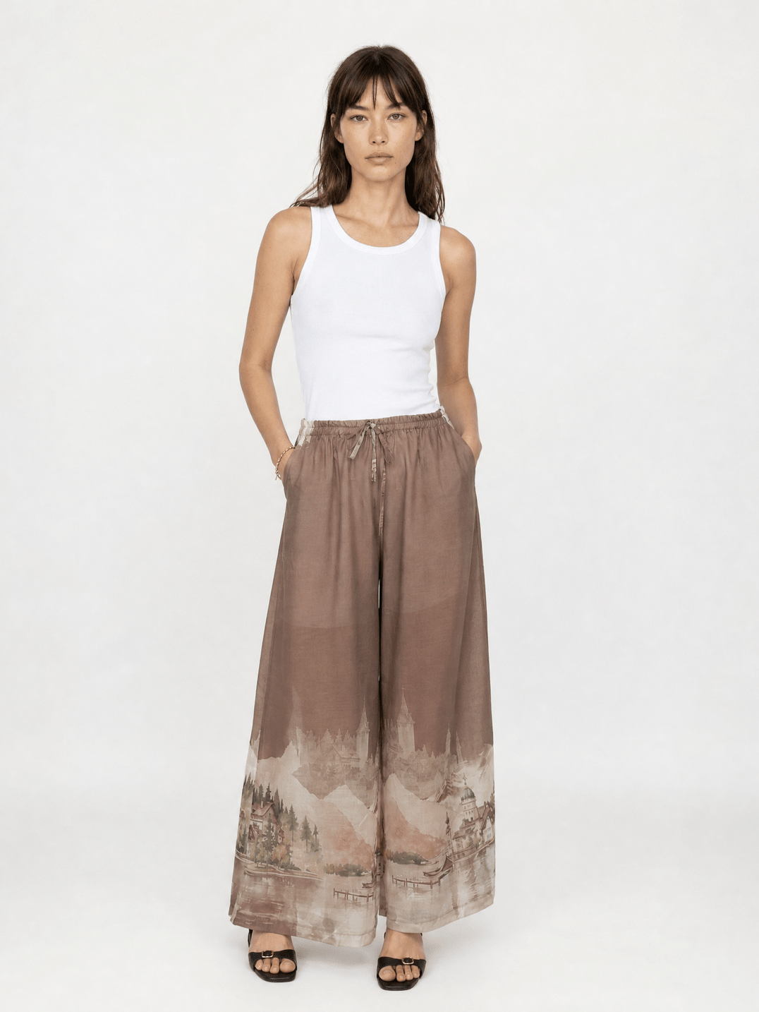 Pantalon large imprimé paysage KD9571-3