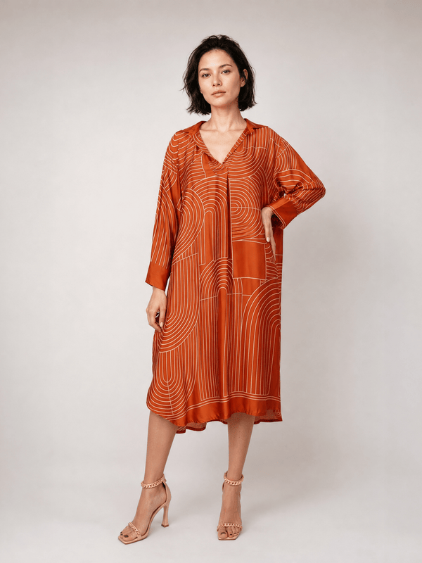 Robe chemise satinée à imprimé graphique KD9578VS-29