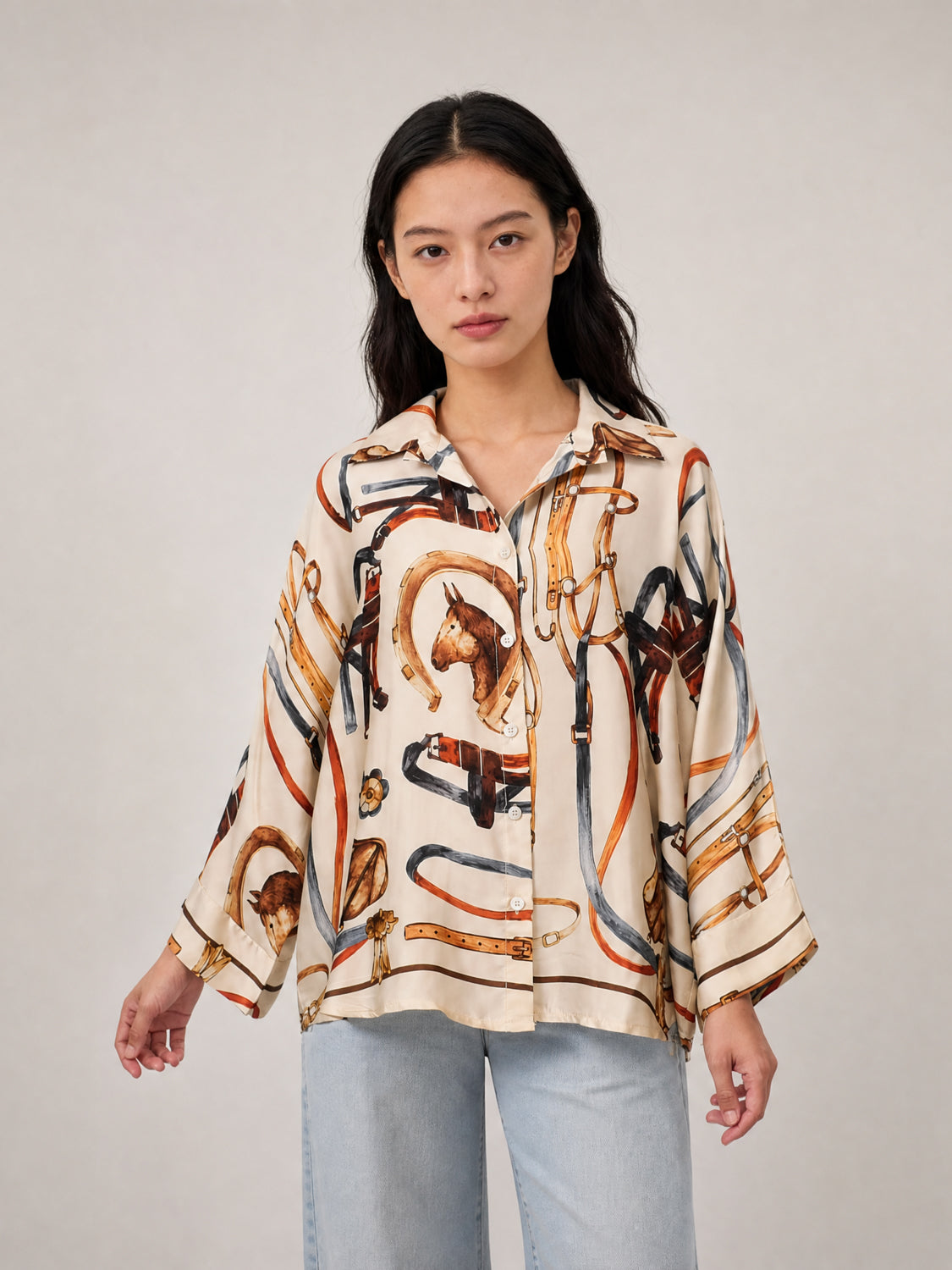 Chemise satinée imprimé équestre KD9721VS-41