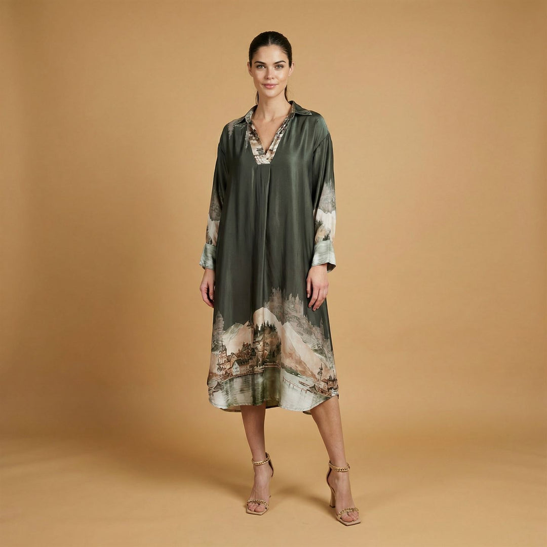 Robe longue satinée imprimé paysage – KD6120VS-32