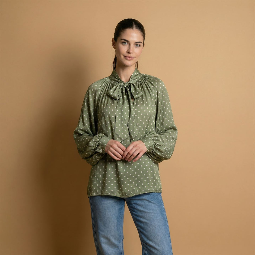 Satin polka dot shirt with bow – DB92250