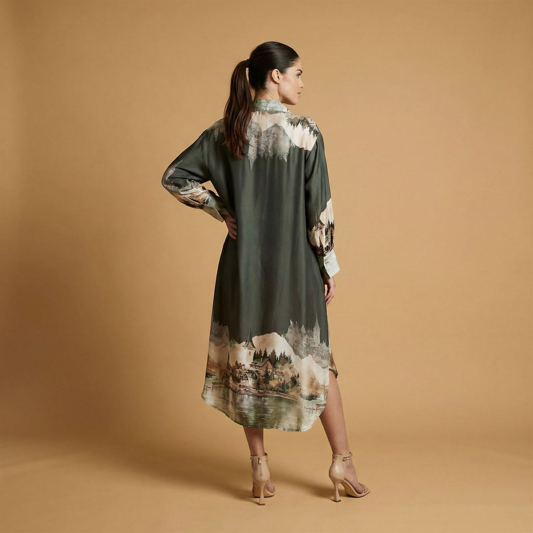 Robe longue satinée imprimé paysage – KD6120VS-32