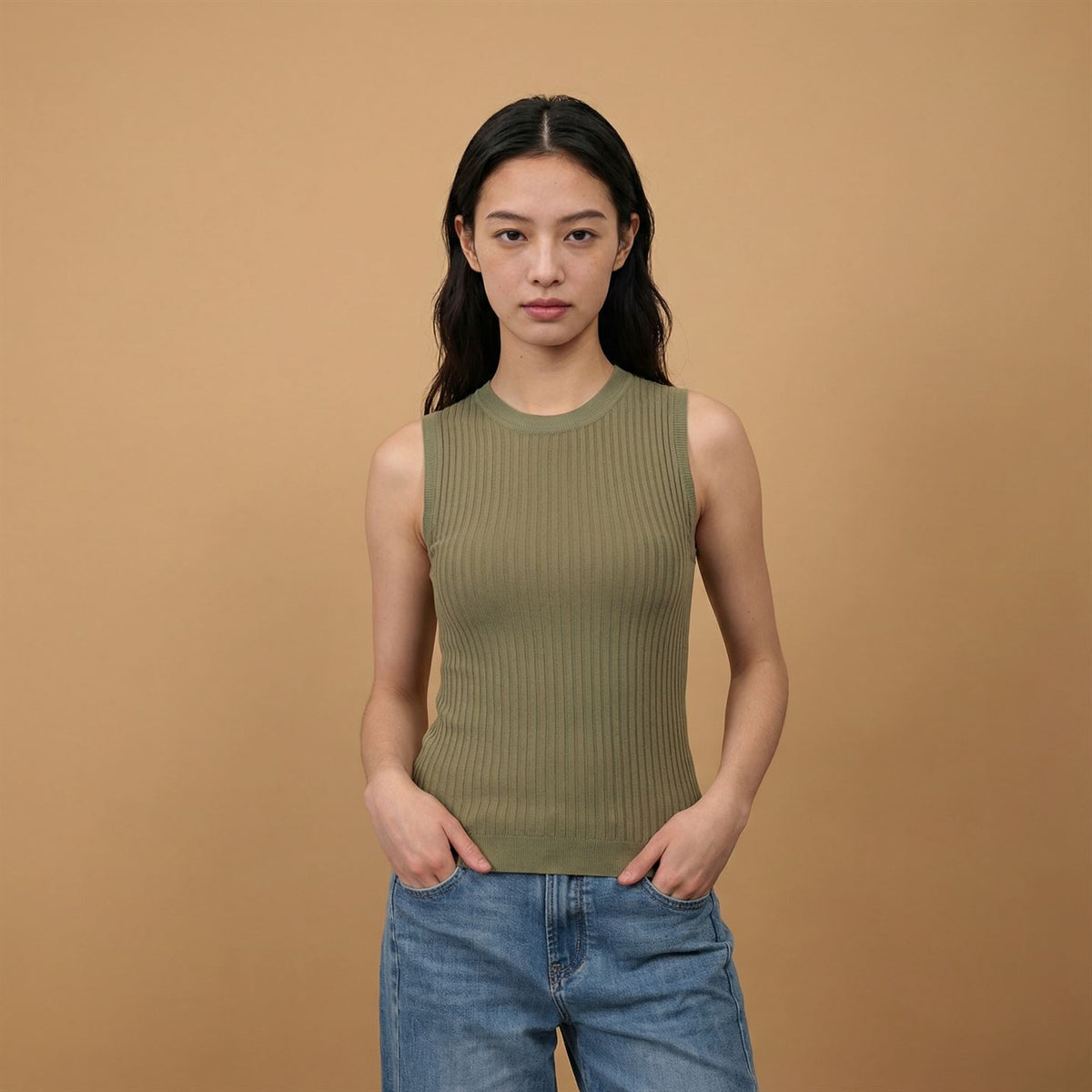 Débardeur côtelé col rond sans manches svd8073