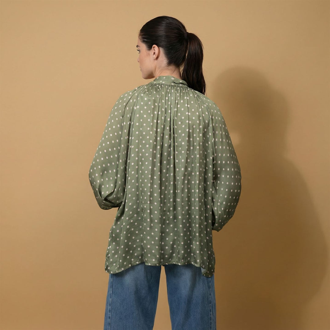 Satin polka dot shirt with bow – DB92250