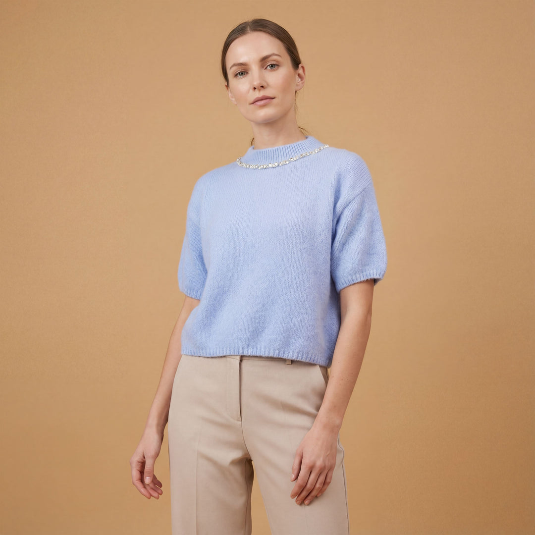 Round Neck Mohair Sweater with Rhinestones MCL24123