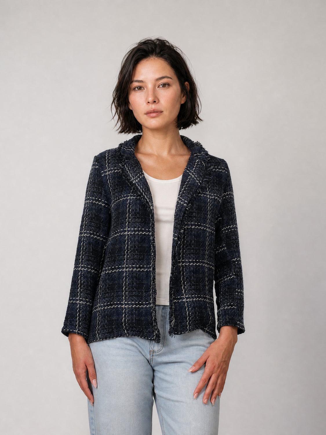 Veste en tweed à col effiloché MF55008-2