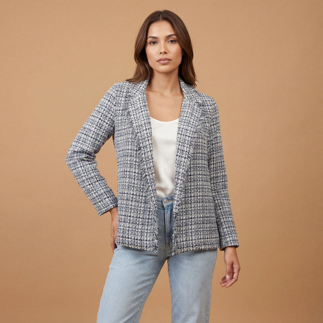 Veste pied-de-poule à col frangé - MF55008