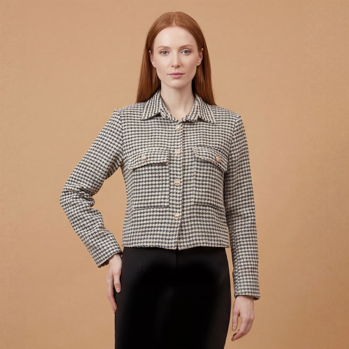 Houndstooth jacket with button down collar   mf55119 