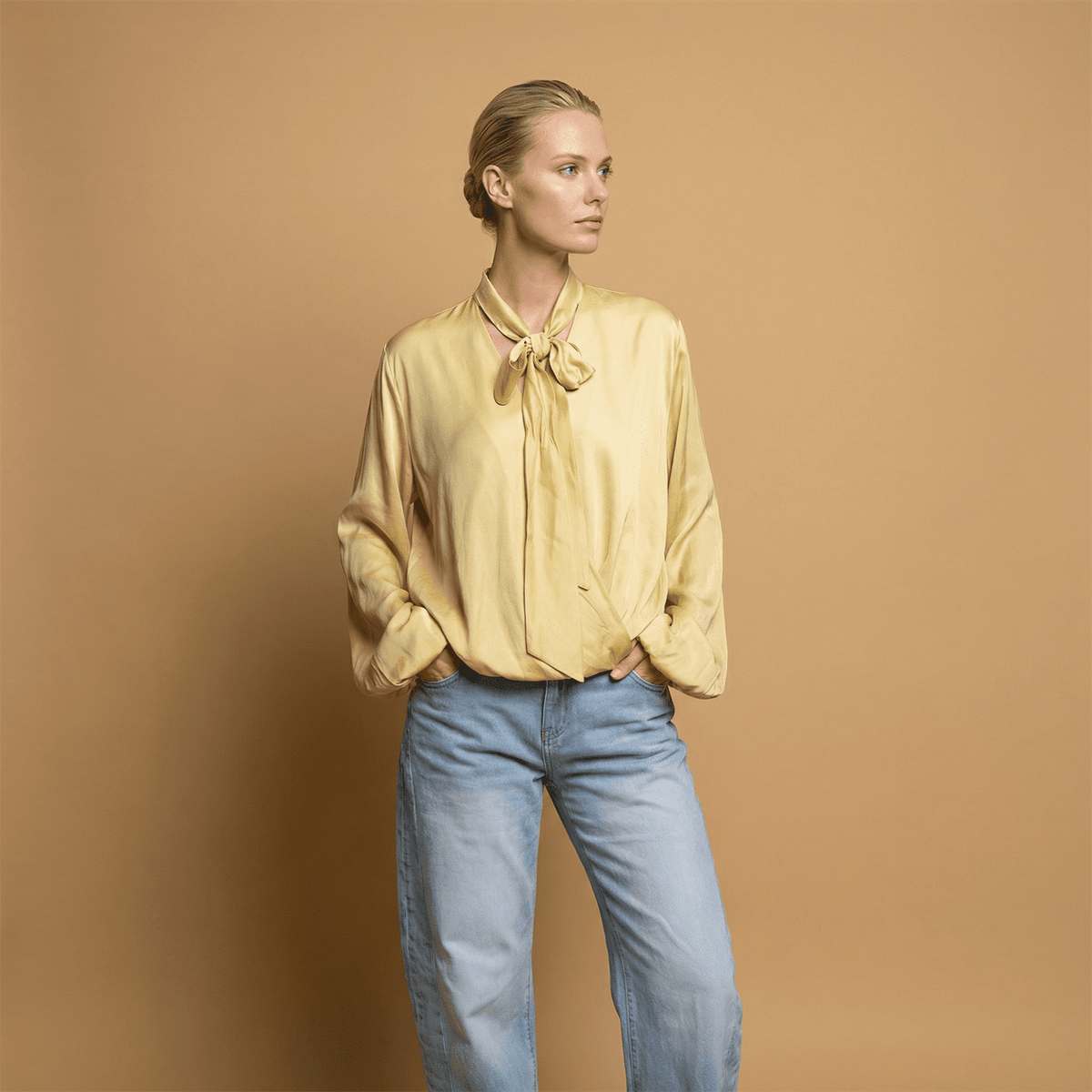 Flowy draped blouse with scarf collar – mf55793 
