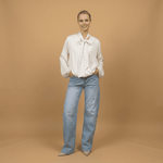 Load image into Gallery viewer, Flowy draped blouse with scarf collar – MF55793 
