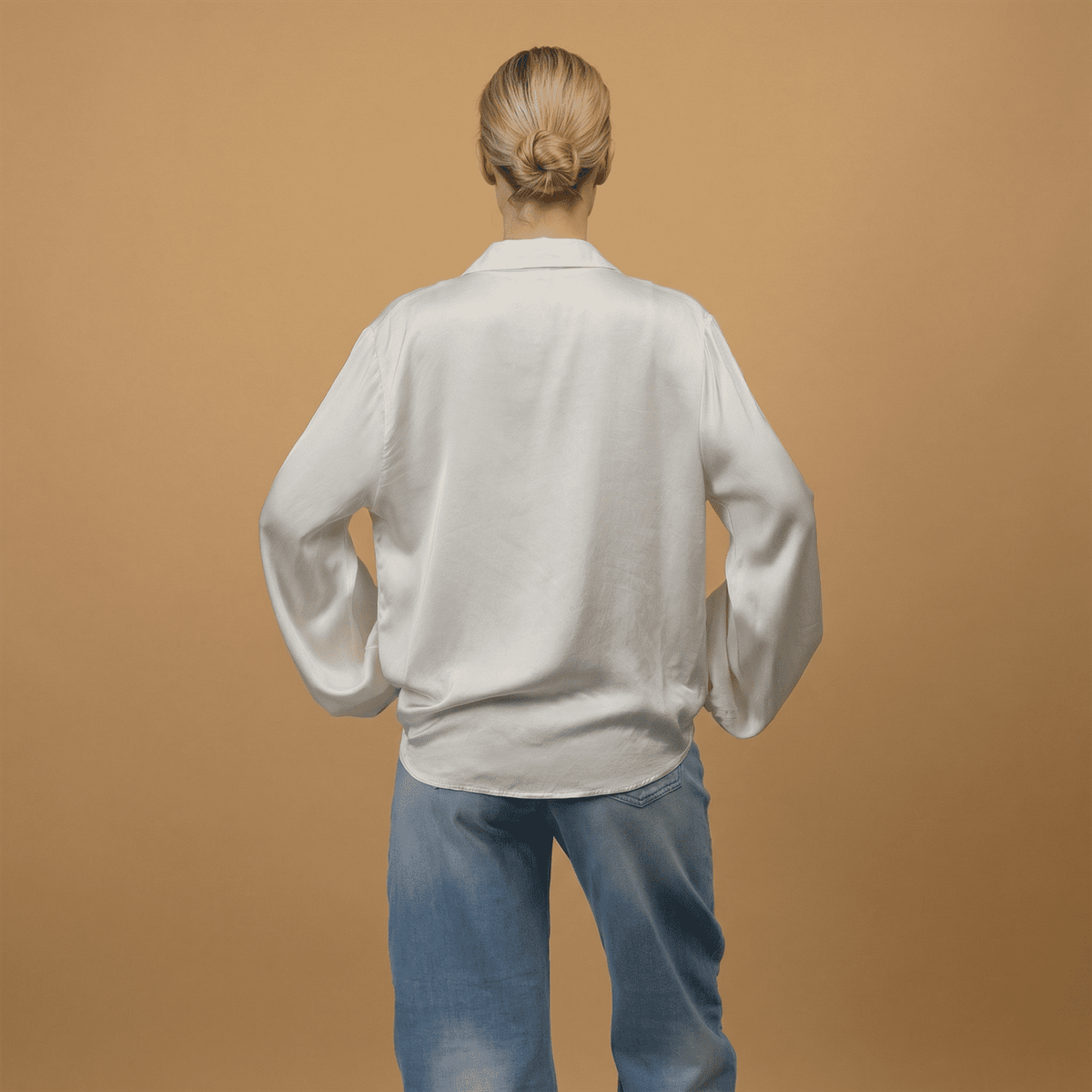 Flowy draped blouse with scarf collar – mf55793 