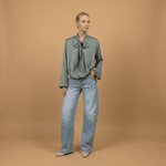 Load image into Gallery viewer, Flowy draped blouse with scarf collar – MF55793 
