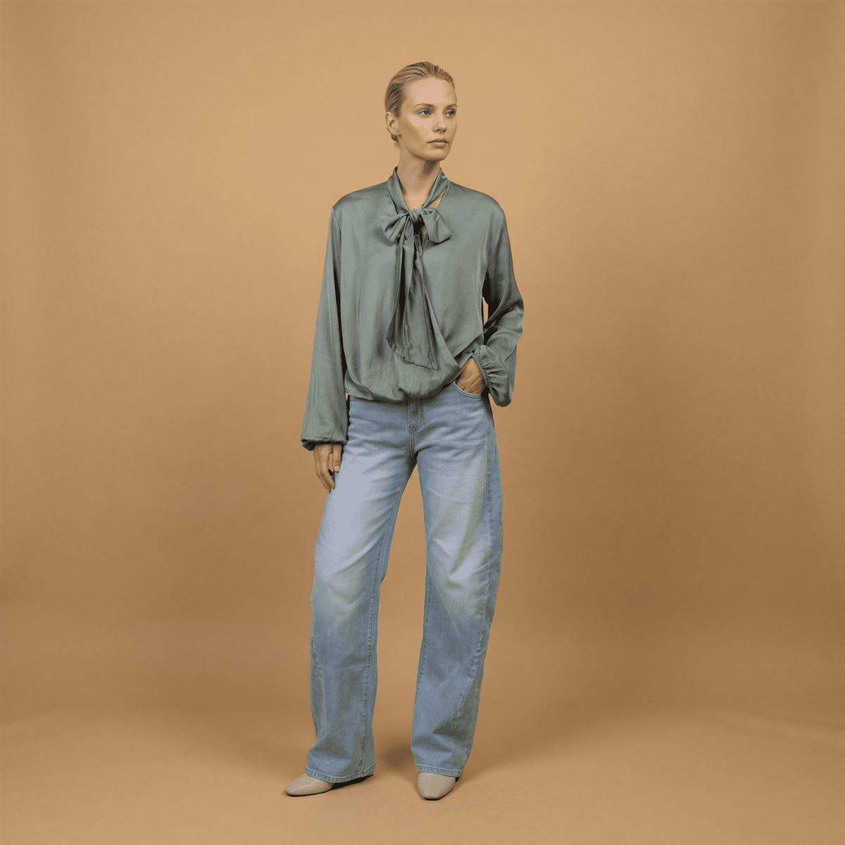 Flowy draped blouse with scarf collar – mf55793 