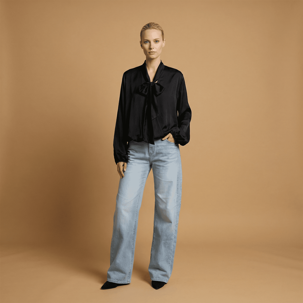 Flowy draped blouse with scarf collar – mf55793 