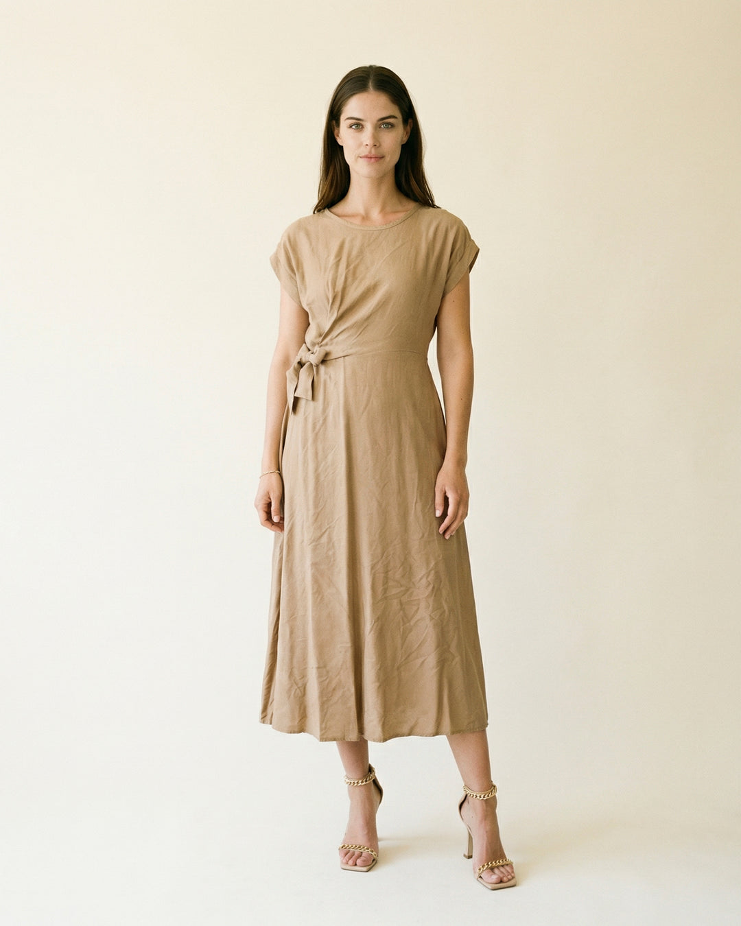 Fluid long dress with tie waist MF56161