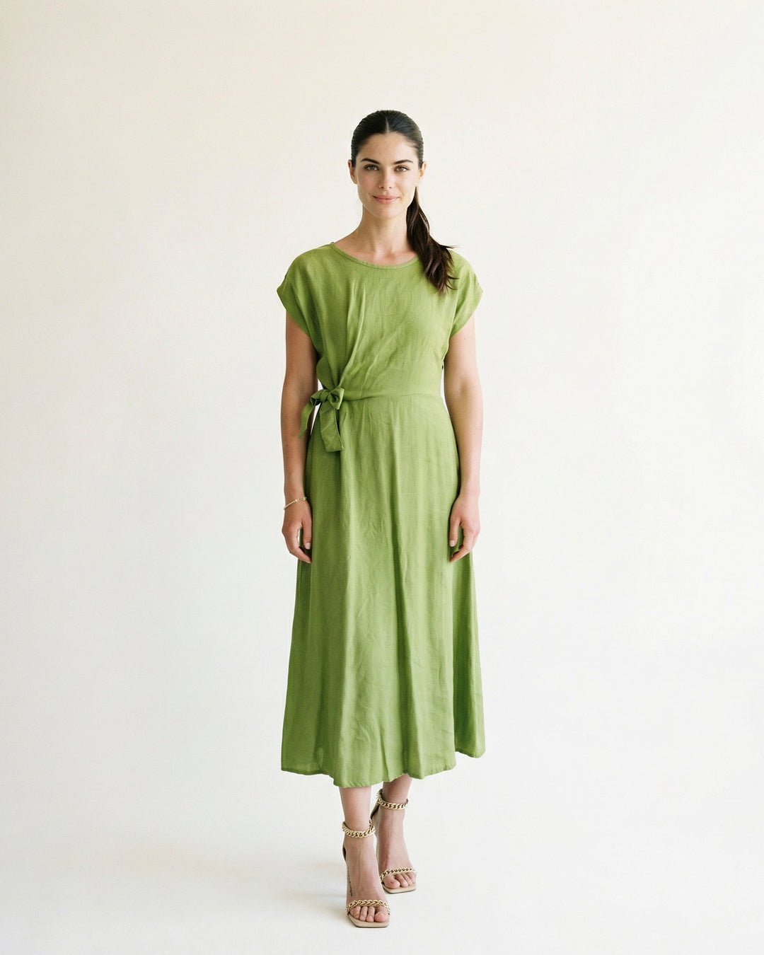Fluid long dress with tie waist MF56161