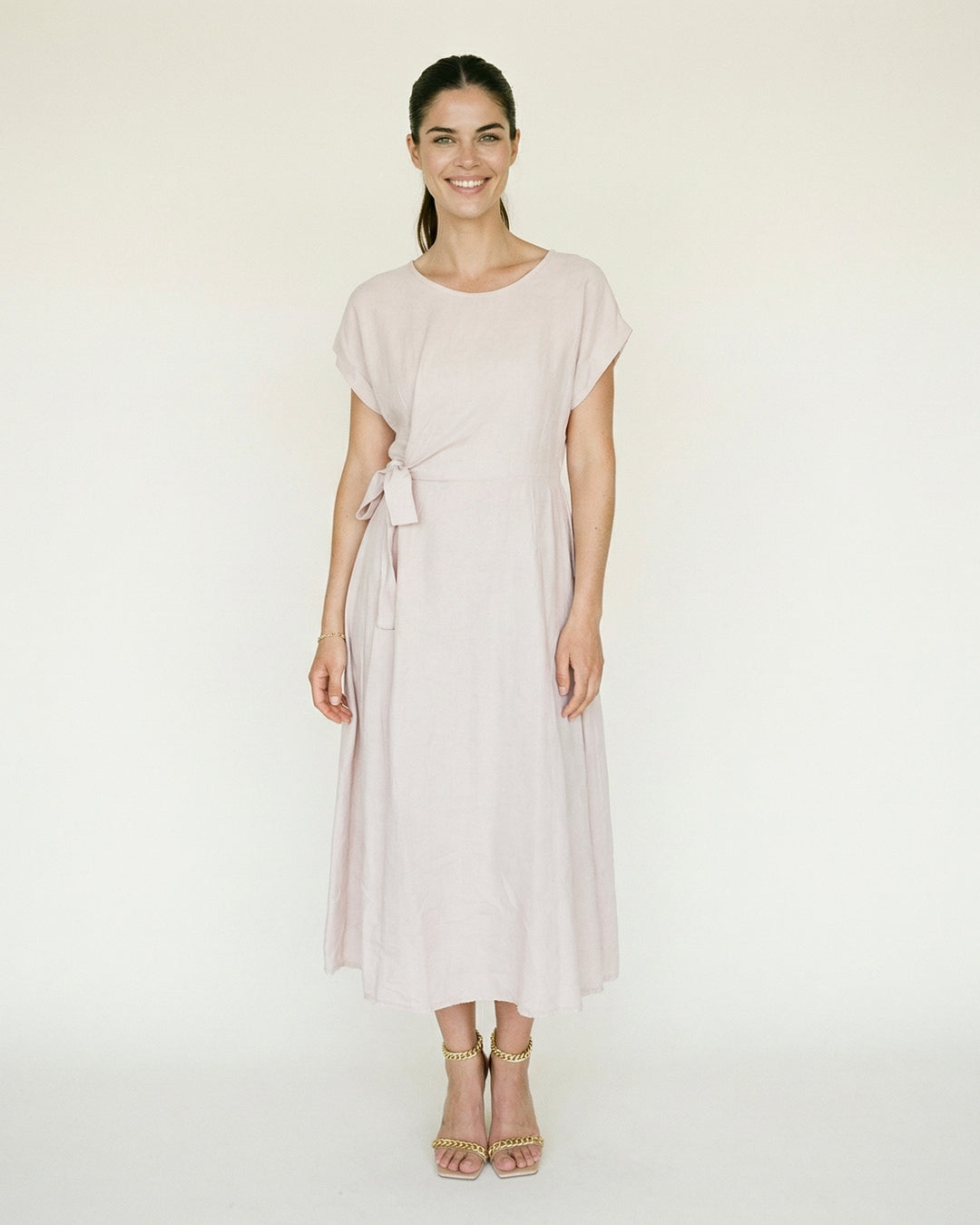 Fluid long dress with tie waist MF56161
