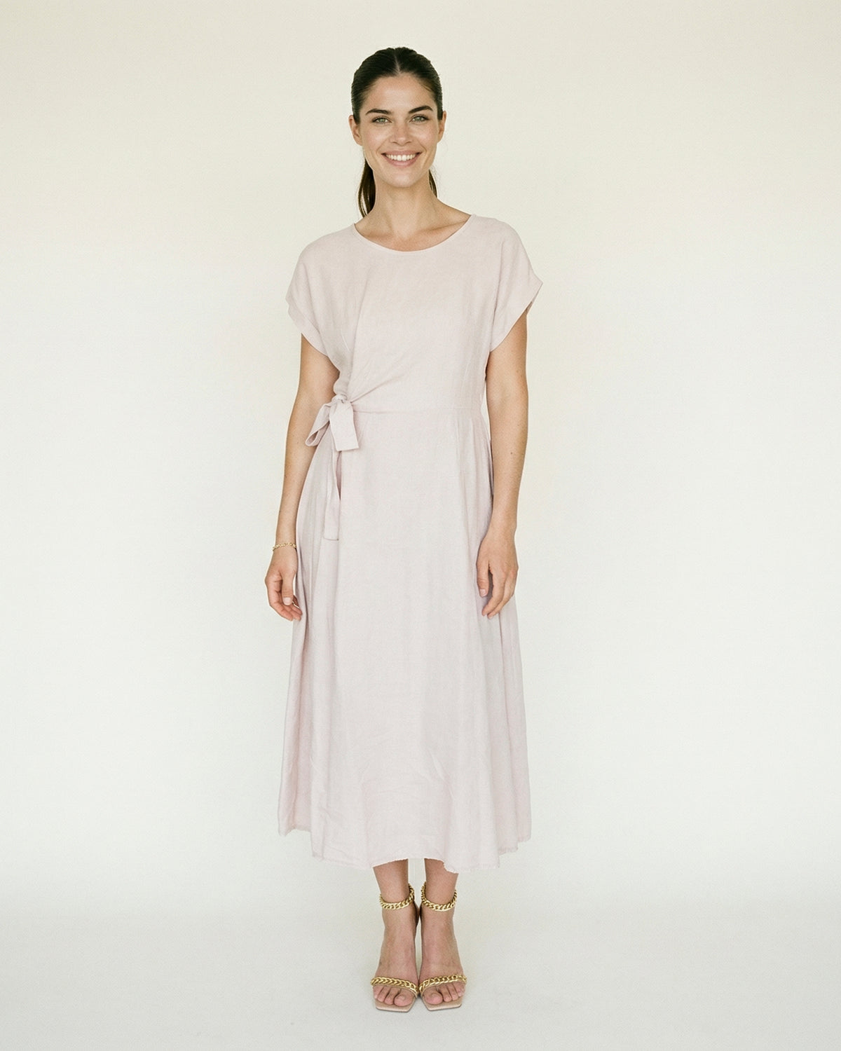 Fluid long dress with tie waist mf56161