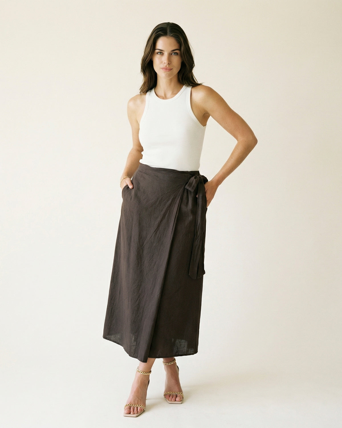 Cotton wrap skirt with tie mf56212