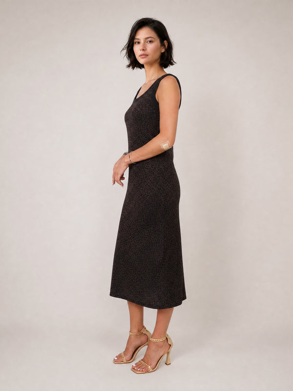 Robe longue en maille à imprimé léopard MF56645
