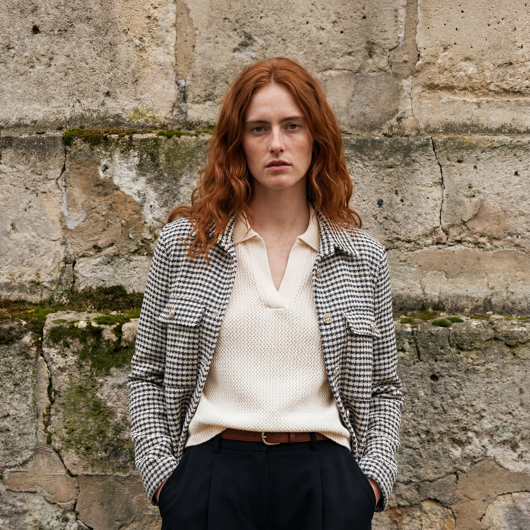 Houndstooth jacket with button-down collar - MF55119 