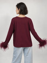 T-shirt fluide à manches ornées de plumes – MJ66441