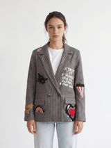 Striped Blazer with Embroidered Lettering – MJ84076