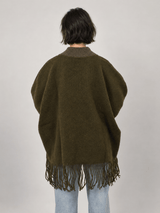 Poncho à franges zippé manches chauve-souris – MJ84202