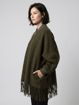 Poncho à franges zippé manches chauve-souris – MJ84202